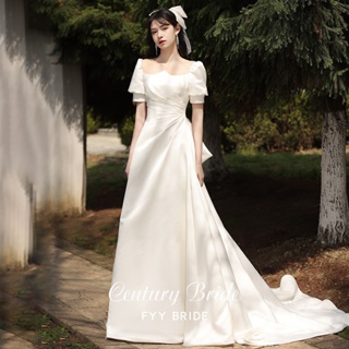 ชุดเดรสราตรี ผ้าซาติน สีขาว แบบเรียบ เหมาะกับใส่ออกงานแต่ง สไตล์เกาหลี สําหรับผู้หญิง