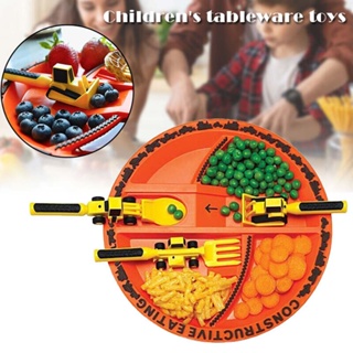 Dinneractive Childrens Car Theme Tableware Set Bulldozer Excavator Shovel Machine Fork Dinner Plate