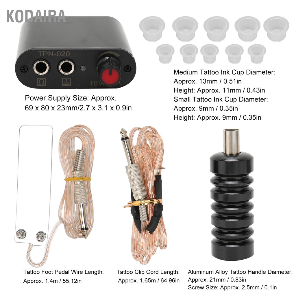 kodaira-ชุดเครื่องสักครบชุด-เครื่องสักคอยล์-พาวเวอร์ซัพพลายสักสีดำ-อุปกรณ์เสริมสักมืออาชีพ-90-265v