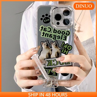 เคสโทรศัพท์มือถือ ลายแมว ภาษาอังกฤษ สีเขียว สําหรับ iphone15 14promax 13 12 pro promax 11 DINUO