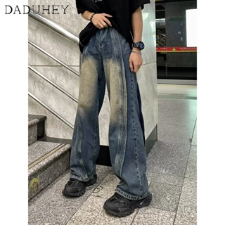 DaDuHey🔥 Mens American Retro High Street Loose Straight Jeans 2023 New Fashion Wide-Leg Drinking Versatile Casual Pants