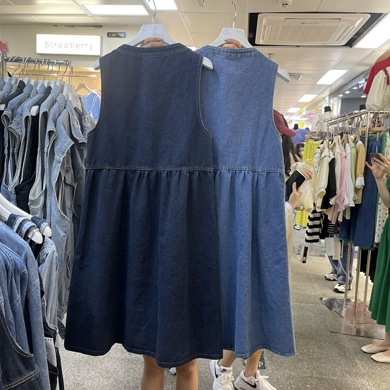 french-vintage-v-collar-denim-dress-womens-2022-new-small-pure-style-a-word-sweet-sleeveless-skirt-summer