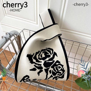 Cherry3 กระเป๋าถือลําลอง ผ้าถัก แฮนด์เมด ขนาดเล็ก ลายดอกกุหลาบ สําหรับผู้หญิง