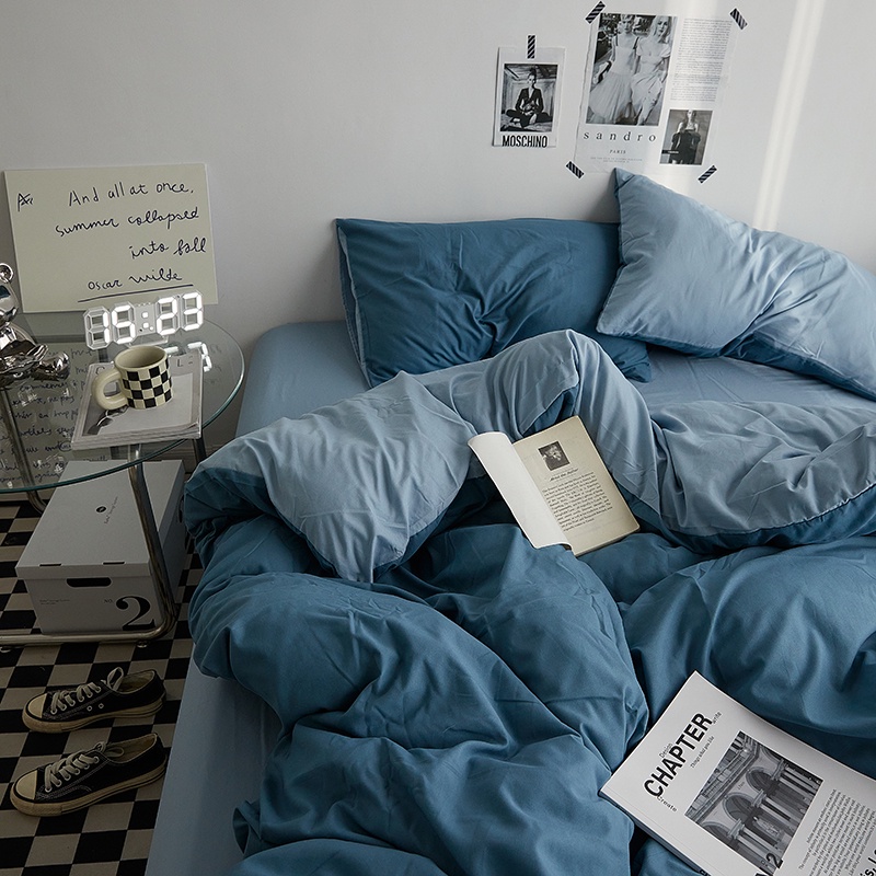 ชุดเครื่องนอน-ผ้าปูที่นอน-ปลอกหมอน-ลาย-queen-selimut-cadar-สีเหลือง-สีฟ้าอ่อน-คิงไซซ์