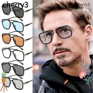 Cherry3 แว่นตากันแดดแฟชั่น กรอบโลหะ ทรงสี่เหลี่ยม ลาย Tony Stark Spider-Man