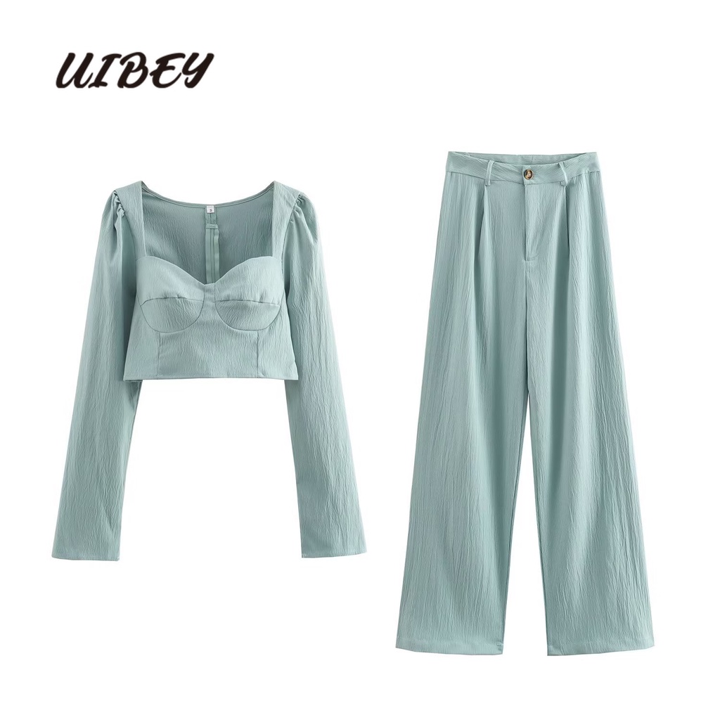 uibey-เสื้อท็อป-คอสี่เหลี่ยม-สีพื้น-กางเกง-4765
