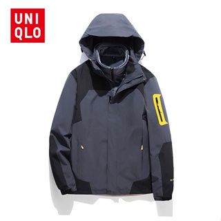 Uni..qlo [L-5XL] 3-in-1 เสื้อแจ็กเก็ต กันน้ํา กันลม ระบายอากาศ ให้ความอบอุ่น สองชิ้น สําหรับผู้ชาย