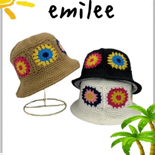 Emilee หมวกถักโครเชต์ กันแดด ลายดอกไม้ หลากสี แฟชั่นฤดูใบไม้ร่วง และฤดูหนาว