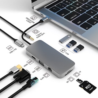 10-in-1 ฮับแปลง USB C 4K 30Hz Type C หลายอินเตอร์เฟส สําหรับคอมพิวเตอร์