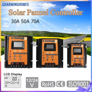 ★ บ้านที่มีเสน่ห์ ★ แผงควบคุมพลังงานแสงอาทิตย์ 30A 50A 70A 12V 24V PWM หน้าจอ LCD