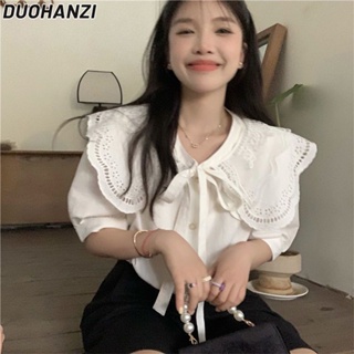 Duohanzi เสื้อเชิ้ตแขนพัฟ คอตุ๊กตา สีขาว แฟชั่นฤดูร้อน สําหรับผู้หญิง 2022