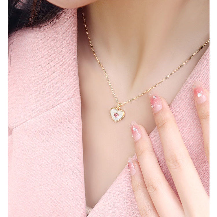 สร้อยคอโซ่เงิน-925-จี้รูปหัวใจ-สีชมพู-สีขาว-สําหรับผู้หญิง