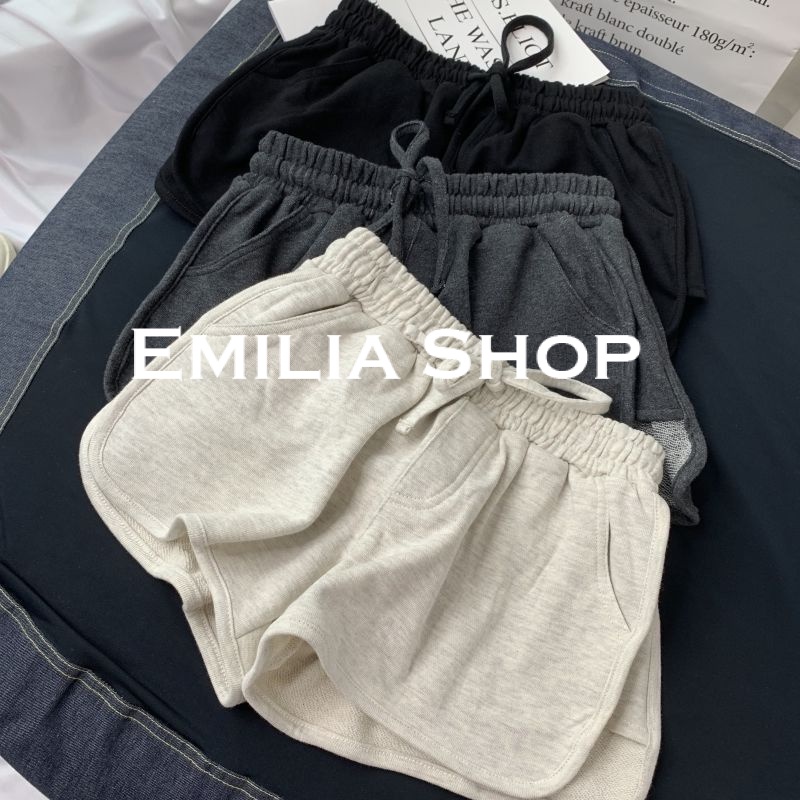 emilia-shop-กางเกงขาสั้น-ใส่สบายๆ-ผ้าฝ้าย-กางเกงขาสั้นผู้หญิง-เกาหลี-แฟชั่น-เอวสูง-ผ้าฝ้าย-a24l092