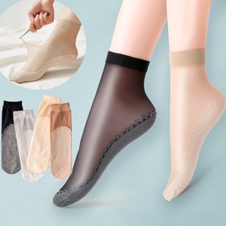 ถุงเท้า ผ้าไนล่อน แบบบาง ระบายอากาศได้ดี ป้องกันการลื่น สีโปร่งใส แฟชั่นฤดูร้อน สําหรับผู้หญิง 5 คู่