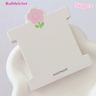 Buildvictor ป้ายแท็ก ลายดอกไม้ สีชมพู แฮนด์เมด DIY สําหรับแขวนกิ๊บติดผม เครื่องประดับ 50 ชิ้น