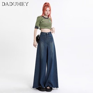 DaDuHey🎈 New Korean Version of Ins Raw Edge Loose Jeans High Waist Niche Wide Leg Pants Large Size Trousers