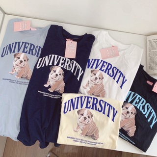 S076 เสื้อยืด oversize ผ้าคอตตอน สไตล์ minimal สกรีน BULLDOG UNIVERSITY