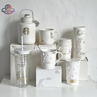 【มีสินค้า】Starbucks China 2023 Bellflower Series กระติกน้ําร้อน แก้วน้ําร้อน ปากคู่ หรูหรา สีขาว พร้อมหลอดดูด