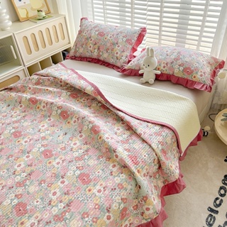 ผ้าคลุมเตียง ผ้าฝ้าย 100% พิมพ์ลายดอกไม้ สําหรับเตียงเดี่ยว ควีนไซซ์ คิงไซซ์ 1 ชิ้น