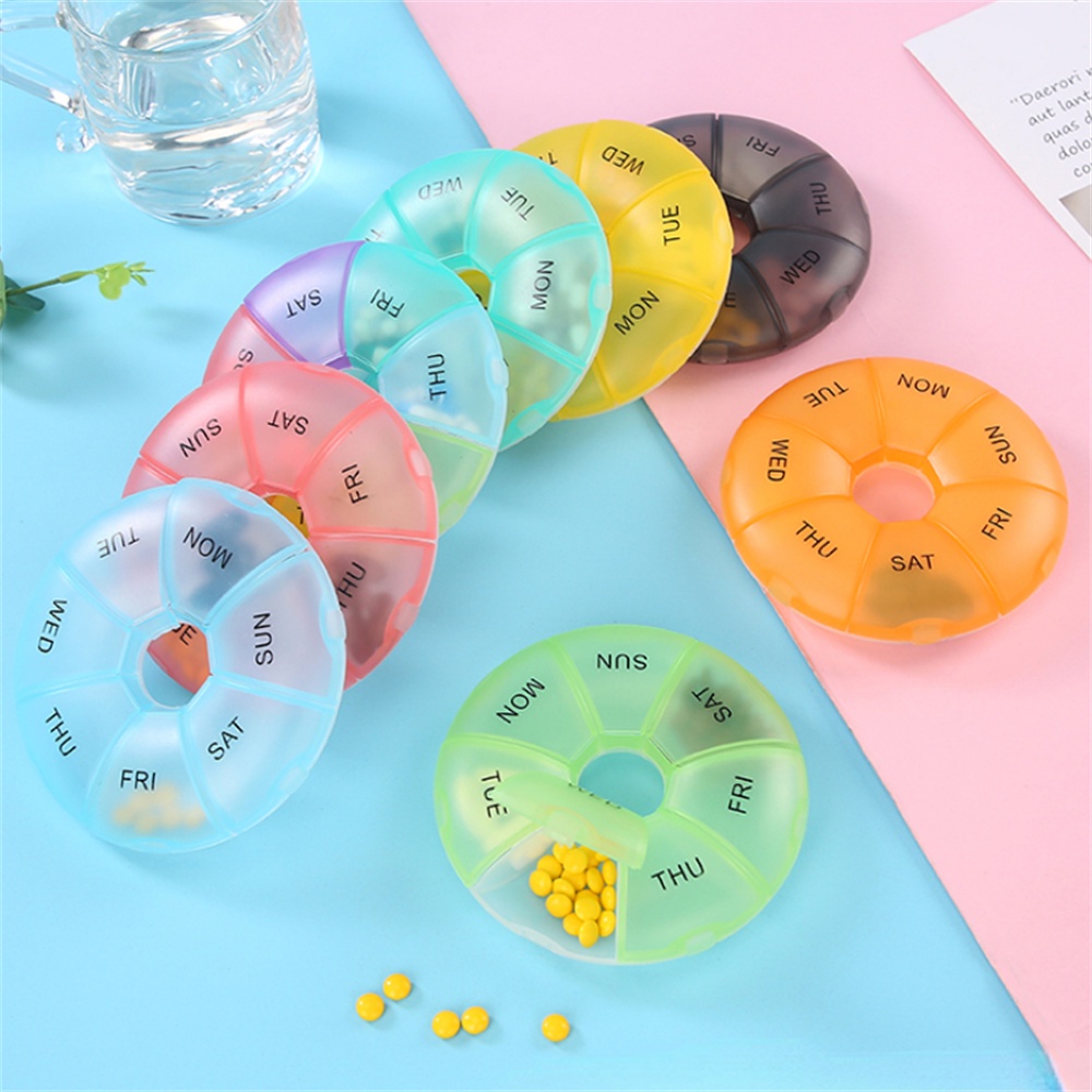 creative-colorful-round-pill-เคส-7-days-weekly-tablet-candy-box-high-quality-pp-portable-storage-tablet-holder-travel-organizer-pill-container-cod