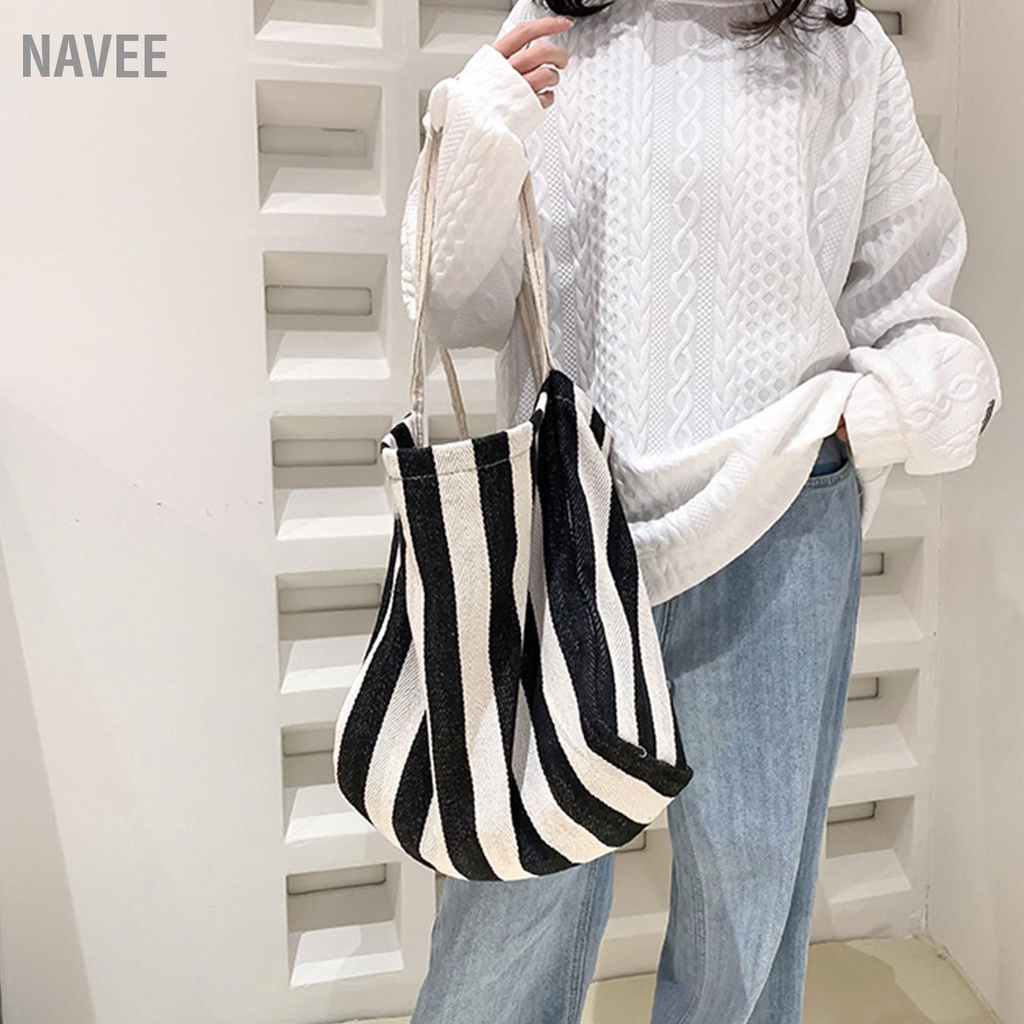 navee-กระเป๋าสะพายผ้าใบ-retro-ความจุขนาดใหญ่ลายทางแนวตั้งกระเป๋าถือลำลองแฟชั่นสำหรับช้อปปิ้งใช้ทุกวัน