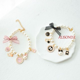 Alisondz ปลอกคอสัตว์เลี้ยง แฟชั่น หวาน มุก เจ้าหญิง พลอยเทียม ลูกสุนัข เครื่องประดับ โบว์ ปลอกคอ