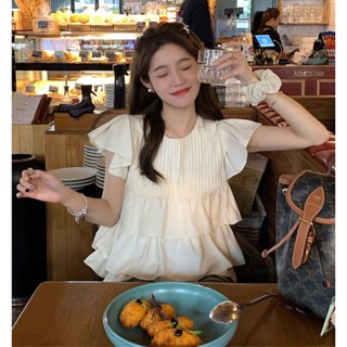 เสื้อเชิ้ตแขนระบาย ขนาดเล็ก เข้ากับทุกการแต่งกาย แฟชั่นฤดูร้อน สไตล์เกาหลี สําหรับเด็กผู้หญิง