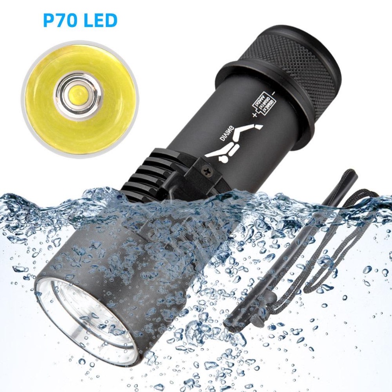 ไฟฉายดําน้ํา P70 LED อลูมิเนียมอัลลอยด์ ขนาดเล็ก 80 เมตร สีขาว เหลือง ...