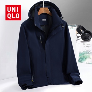 Uniqlo เสื้อแจ็กเก็ตลําลอง มีฮู้ด กันน้ํา กันลม ถอดออกได้ คุณภาพสูง สําหรับผู้ชาย 2023