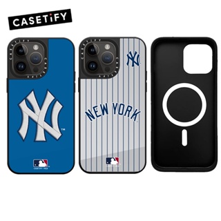 Casetifg เคสโทรศัพท์มือถือ ซิลิโคนแข็ง กันกระแทก ลายโลโก้แบรนด์ NY MLB พร้อมกล่องชาร์จแม่เหล็ก หรูหรา สําหรับ iPhone 14 13 12 Pro Max
