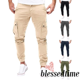 Blessedtime- กางเกงขายาวลําลอง ขาตรง เอวกลาง เข้ารูป พร้อมกระเป๋า สีพื้น สําหรับผู้ชาย ใส่ทํางาน