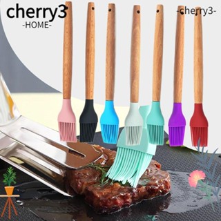 Cherry3 แปรงซิลิโคน ด้ามจับไม้ ถอดออกได้ ไม่เหนียวติด สําหรับทําอาหาร ทําบาร์บีคิว