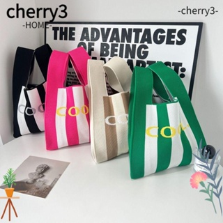 Cherry3 กระเป๋าถือ ผ้าถัก ความจุสูง ประดับโบว์ตัวอักษร แฟชั่นสําหรับผู้หญิง