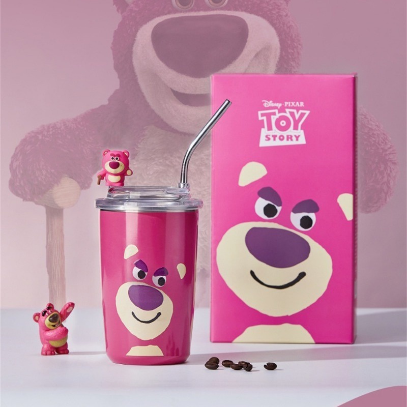 kawaii-กระติกน้ําร้อนสเตนเลส-ลาย-disney-strawberry-bear-lotso-พร้อมหลอดดูด-450-มล