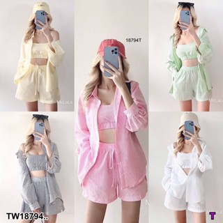 S4U 💗พร้อมส่ง  Set เสื้อเชิ้ต แขนยาว + สายเดี่ยว + กางเกงขาสั้น เสื้อผ้าผู้หญิง ชุดเซ็ท เดรส ชุดไปทะเล เสื้อผ้าสาวอวบ