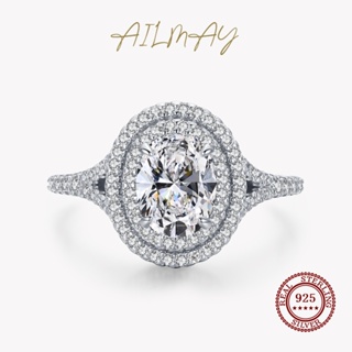 Ailmay แหวนเงินแท้ 925 ประดับเพทาย ทรงวงรี หรูหรา โรแมนติก เครื่องประดับแฟชั่น สําหรับผู้หญิง งานแต่งงาน