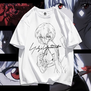 ราคาถูก EVA NEON GENESIS EVANGELION อะนิเมะเสื้อยืดรอยยิ้มของ Ayanami Rei อะนิเมะคู่รักแขนสั้นอินเทรนด์ เสื้อคู่