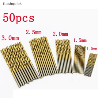 Flashquick ดอกสว่านเกลียว เคลือบไทเทเนียม HSS สําหรับเจาะไม้ โลหะ 50 ชิ้นต่อชุด