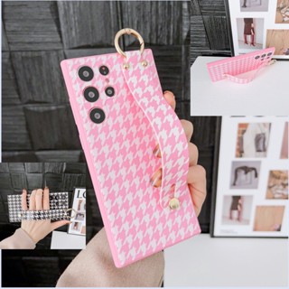 Hxmf เคสโทรศัพท์มือถือแบบใส กันกระแทก ลายสก๊อต สีชมพู พร้อมสายคล้องมือ สําหรับ Samsung Galaxy A31 A32 A33 A42 A50 A51 A51 A52 A60 A70 A71 A71 A72 A21S A04 A34 A54 A13 5G