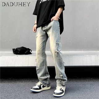 DaDuHey🔥 Mens American-Style High Street Fashion Brand Straight Loose Casual Pants 2023 Trendy Retro Draping Effect All-Matching Jeans