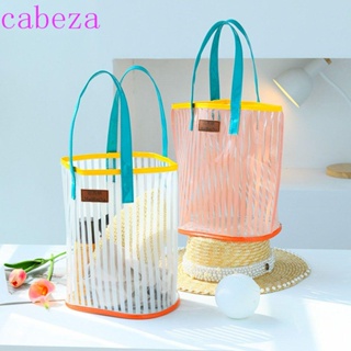 Cabeza กระเป๋าถือ กระเป๋าเครื่องสําอาง PVC แบบพกพา ลายทาง เหมาะกับเดินชายหาด สําหรับผู้หญิง