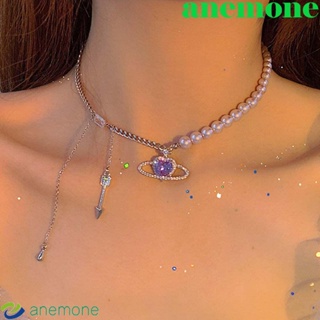 Anemone สร้อยคอโชคเกอร์ จี้รูปดาวเคราะห์ หัวใจ ประดับพลอยเทียม เครื่องประดับสตรี