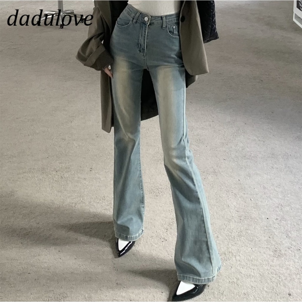 dadulove-new-korean-version-of-ins-washed-jeans-womens-high-waist-elastic-micro-flared-pants-large-size-trousers