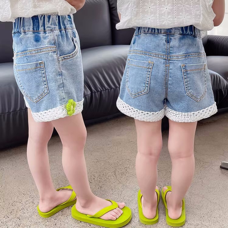 milo-สาวยีนส์ขาสั้นนักเรียนใหม่เกาหลีกางเกงขาสั้นเด็กลูกไม้ลำลองกางเกงขาสั้นเด็ก
