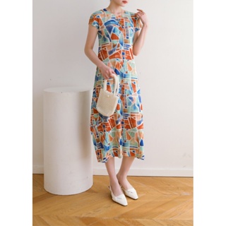 2MUAY PLEAT เดรสผู้หญิง เดรสพลีทคุณภาพ รุ่น GJO9234 2สี FREE SIZE GRAPHIC PRINTED PLEAT DRESS