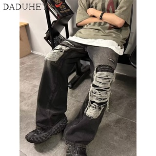 DaDuHey🔥 Mens and Womens 2023 New Summer Retro High Street High Waist Loose All-Match Ripped Jeans Hong Kong Style Ins Hip Hop Trend Baggy Straight Casual Pants