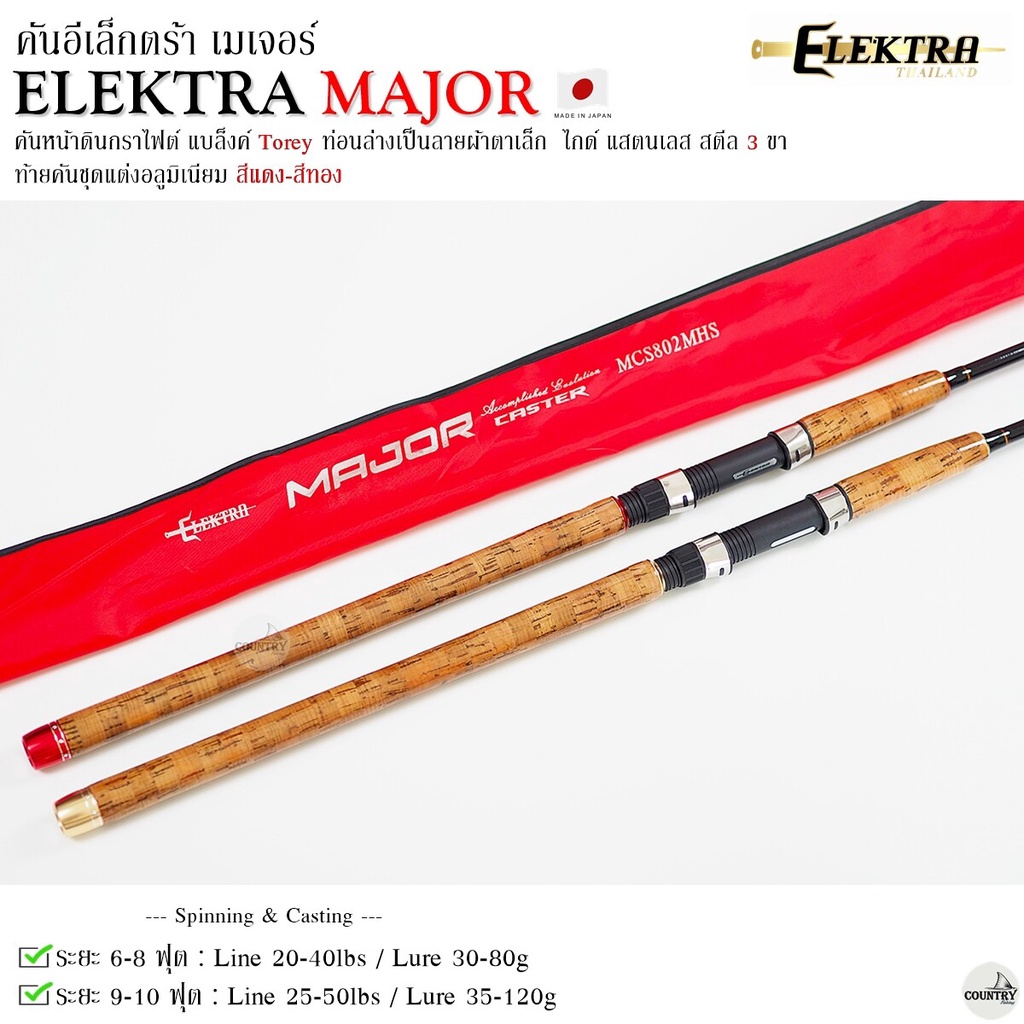 คันเบ็ดตกปลา-elekta-major-อีเล็กตร้า-เมเจอร์-ด้ามไม้ก็อกแท้-ขนาด-6-10-ฟุต-เบท-สปินนิ่ง