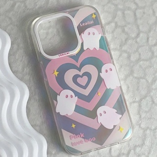 Pink Love Little Ghost Phone Case For Iphone14promax Xsmax/7P Transparent Xs13pro Soft Case XR Female 8