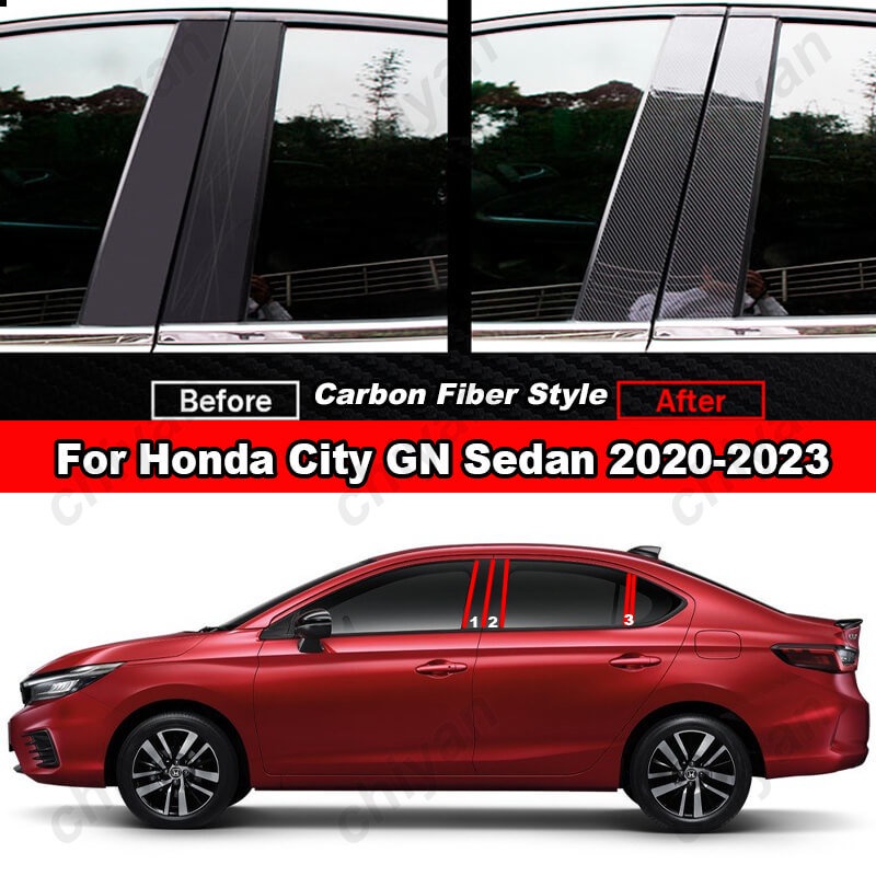 ฝาครอบเสาประตูหน้าต่างรถยนต์-คาร์บอนไฟเบอร์-สีดํามันวาว-สําหรับ-honda-city-gn-sedan-2020-2023-6-ชิ้น