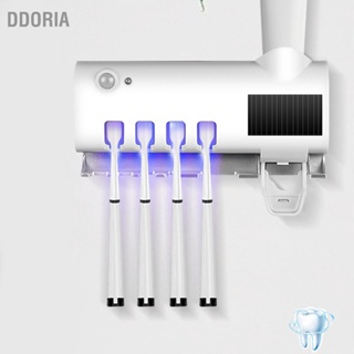  DDORIA ที่วางแปรงสีฟันน้ำยาทำความสะอาดติดผนังชั้นวางแปรงสีฟัน UV ปลอดภัยสมาร์ทพร้อมเครื่องจ่ายยาสีฟันสำหรับห้องน้ำ